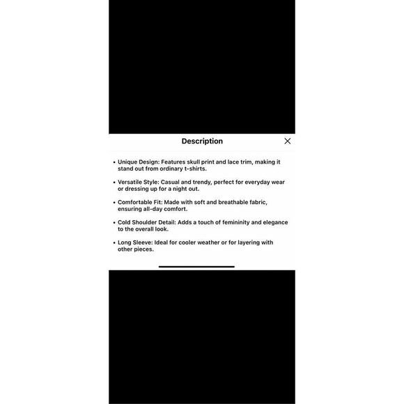 Skull V-neck Long sleeve top with contrast trim, medium stretch Tag says 2X but - Picture 9 of 11